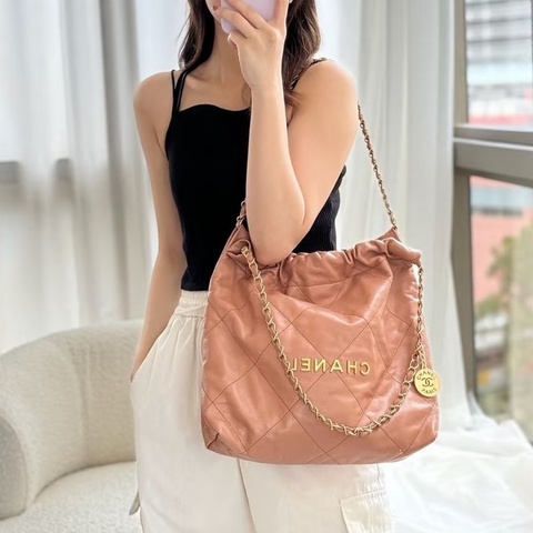 全新全配❤️晶片❤️ 香奈兒 #22bag #中號 #奶茶色 #金釦