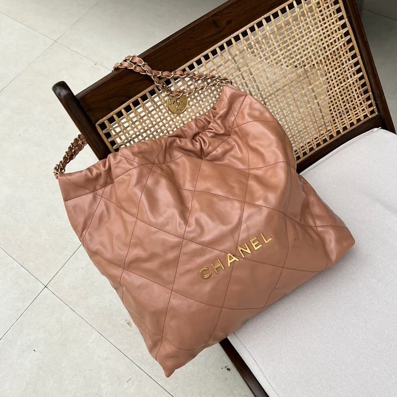 全新全配❤️晶片❤️ 香奈兒 #22bag #中號 #奶茶色 #金釦-1