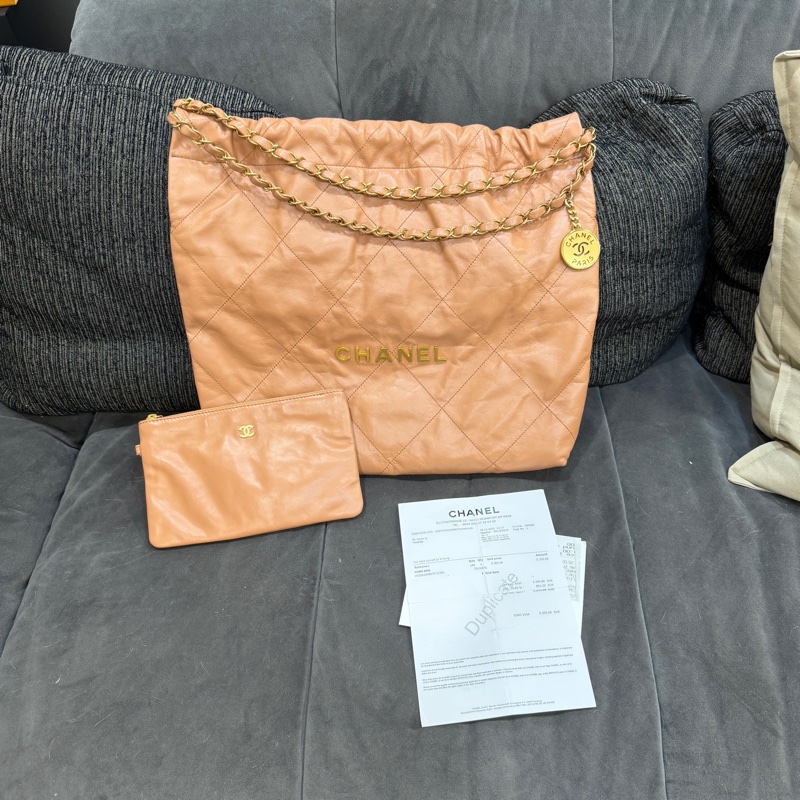 全新全配❤️晶片❤️ 香奈兒 #22bag #中號 #奶茶色 #金釦-4