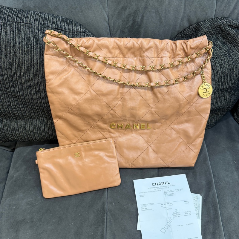 全新全配❤️晶片❤️ 香奈兒 #22bag #中號 #奶茶色 #金釦-5