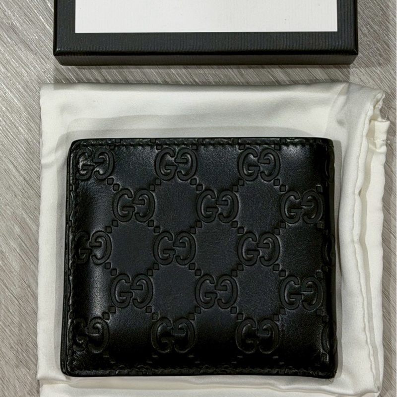 GUCCI黑色雙G壓紋 男短夾-1