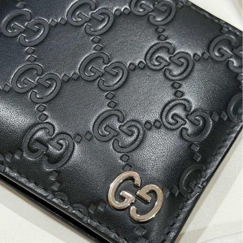 GUCCI黑色雙G壓紋 男短夾-5