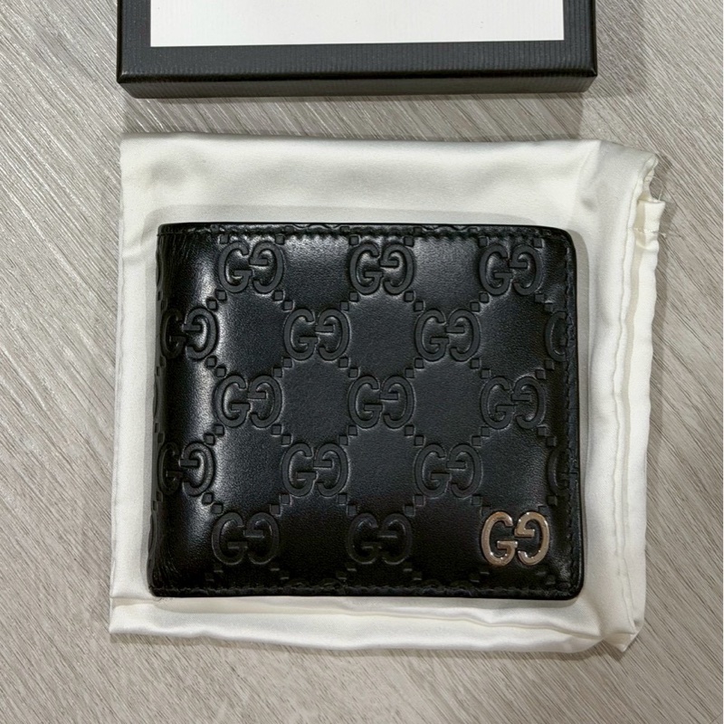 GUCCI黑色雙G壓紋 男短夾-6