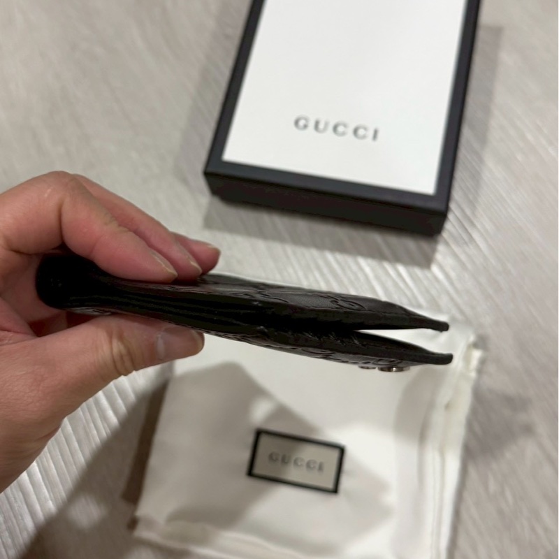 GUCCI黑色雙G壓紋 男短夾-9