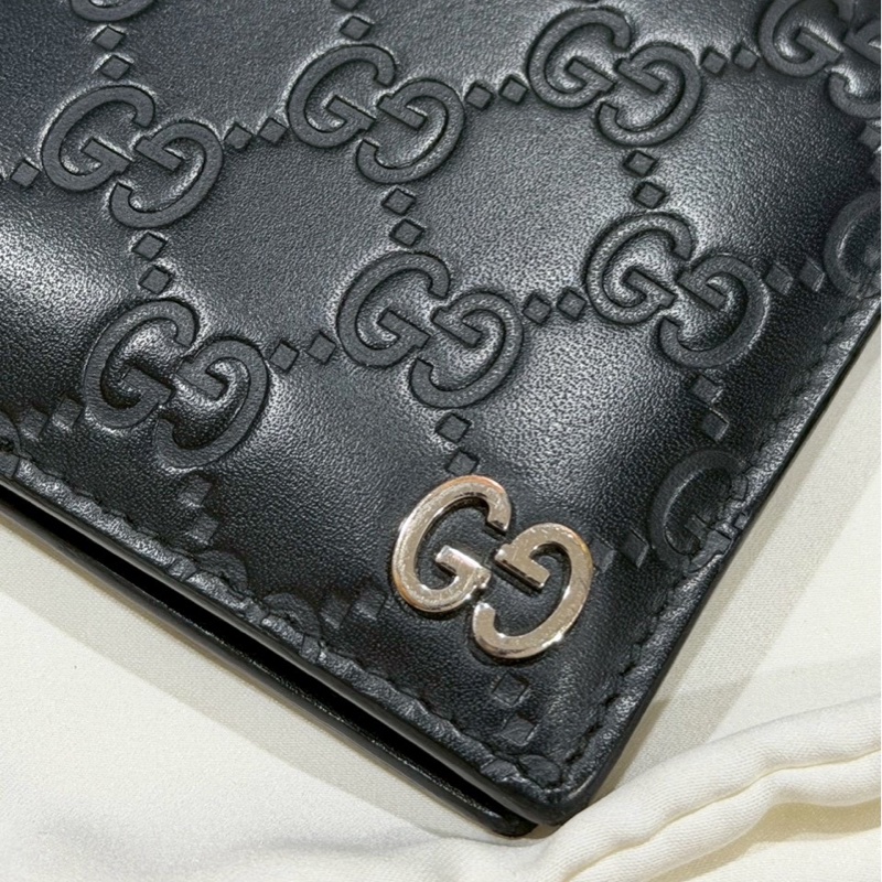 GUCCI黑色雙G壓紋 男短夾-14