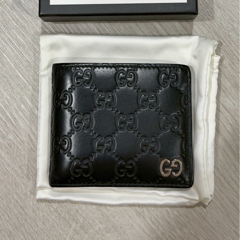 GUCCI黑色雙G壓紋 男短夾-15