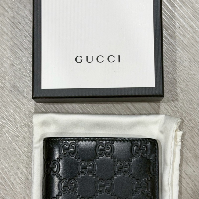 GUCCI黑色雙G壓紋 男短夾-16