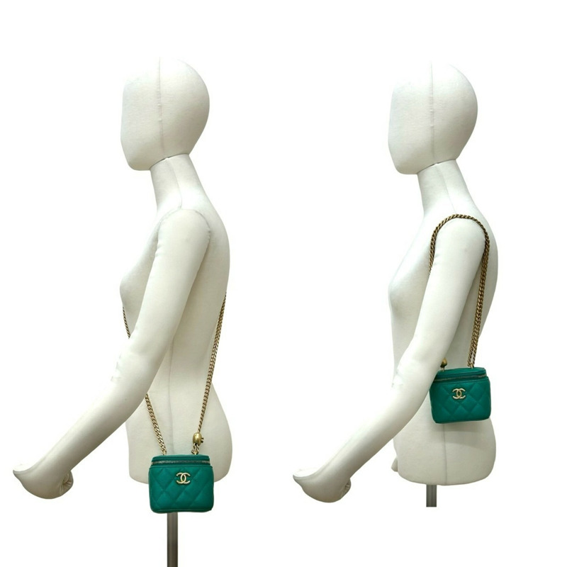 香奈兒 (CHANEL) Matelassé 魚子醬皮革 Vanity 鏈條單肩包，綠色，36134-1