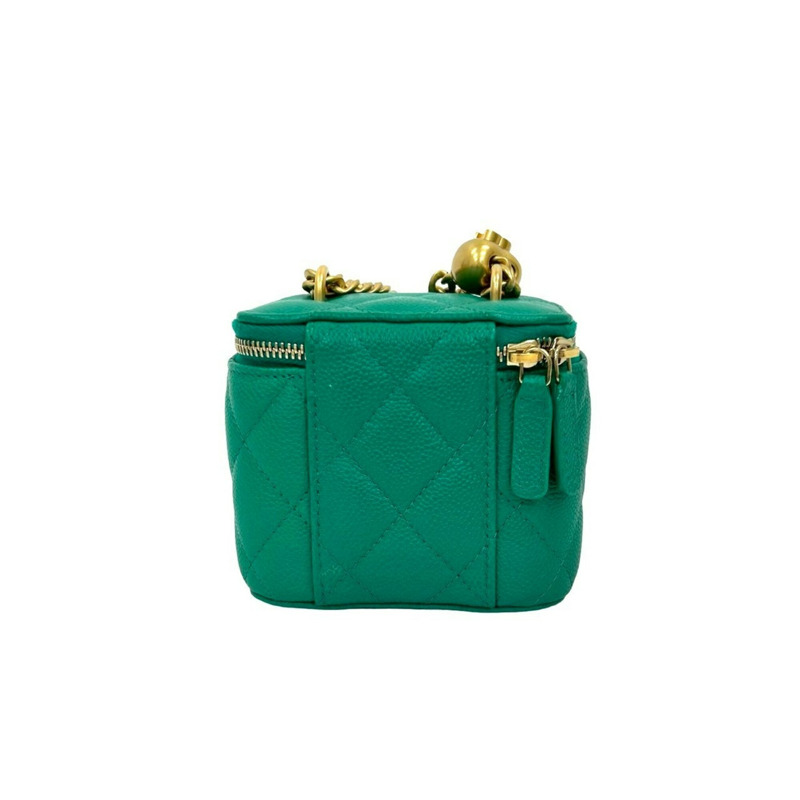 香奈兒 (CHANEL) Matelassé 魚子醬皮革 Vanity 鏈條單肩包，綠色，36134-2