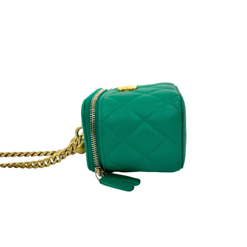 香奈兒 (CHANEL) Matelassé 魚子醬皮革 Vanity 鏈條單肩包，綠色，36134-4