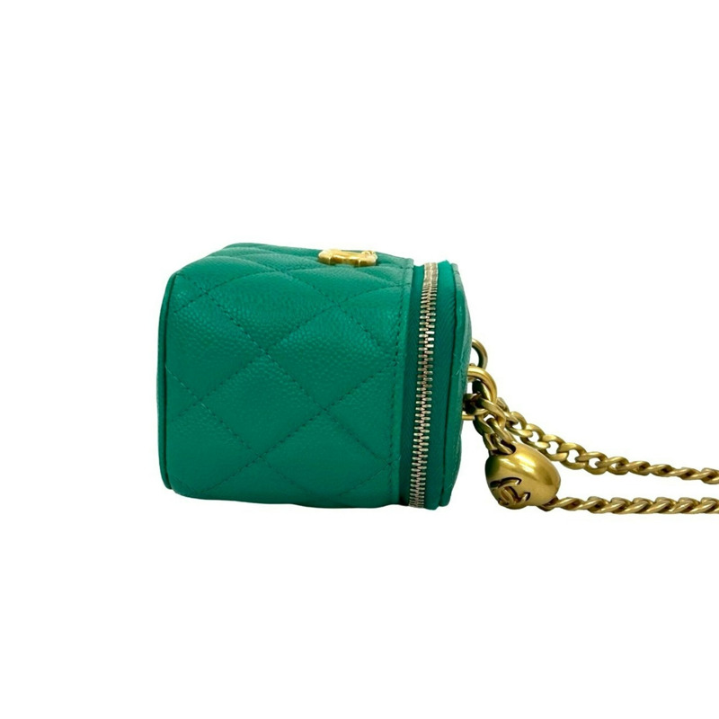 香奈兒 (CHANEL) Matelassé 魚子醬皮革 Vanity 鏈條單肩包，綠色，36134-5