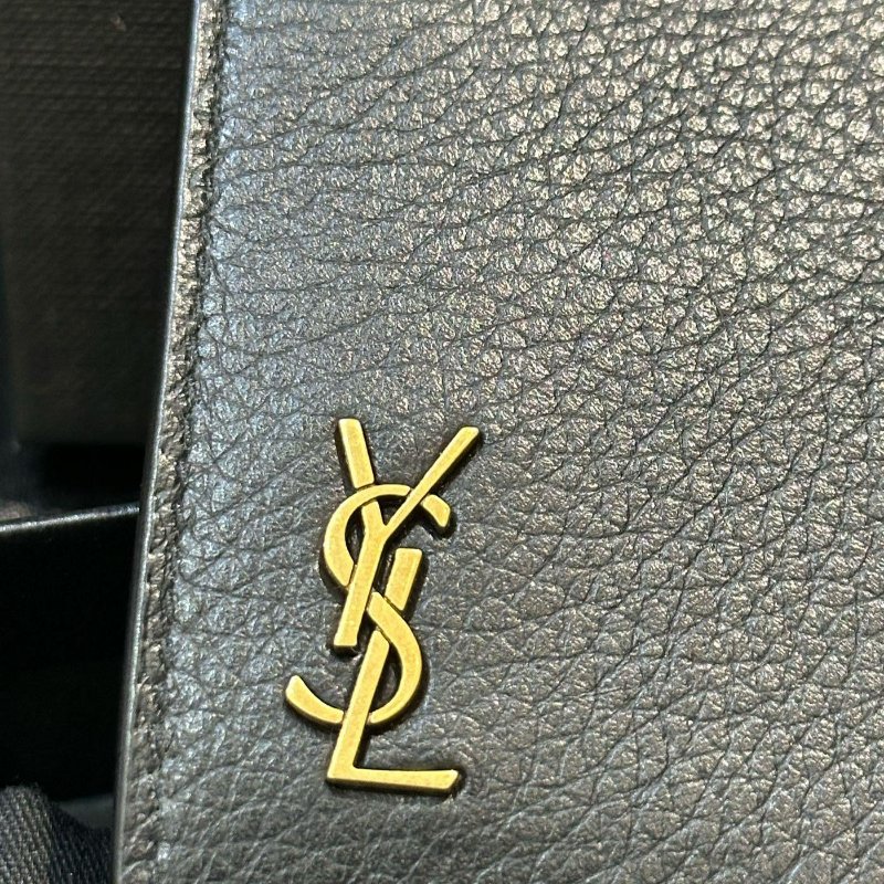 💎Han's house精品服飾💎SAINT LAURENT YSL 小牛皮 荔枝紋 Min 零錢包 卡包 卡夾 義大利製-1