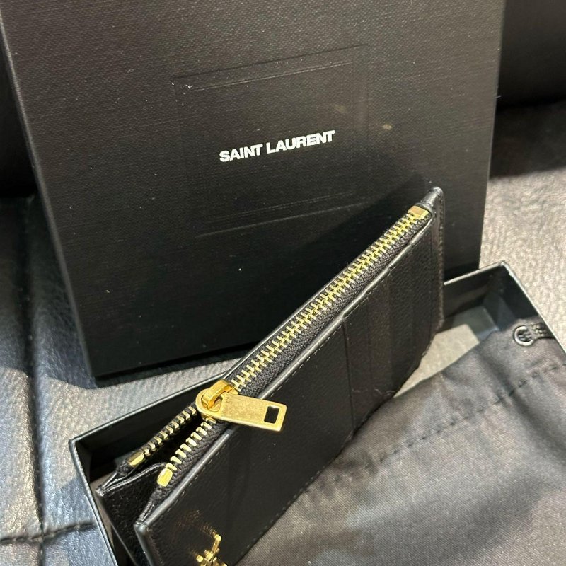 💎Han's house精品服飾💎SAINT LAURENT YSL 小牛皮 荔枝紋 Min 零錢包 卡包 卡夾 義大利製-2