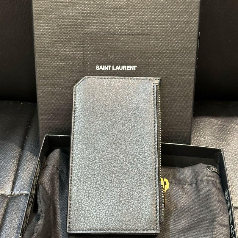 💎Han's house精品服飾💎SAINT LAURENT YSL 小牛皮 荔枝紋 Min 零錢包 卡包 卡夾 義大利製-3