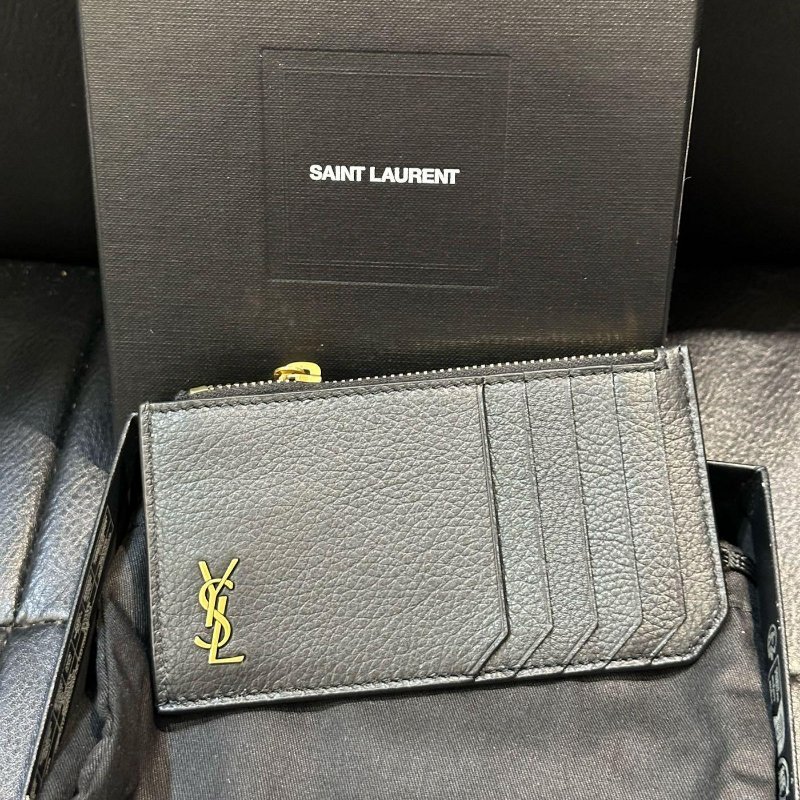 💎Han's house精品服飾💎SAINT LAURENT YSL 小牛皮 荔枝紋 Min 零錢包 卡包 卡夾 義大利製-4