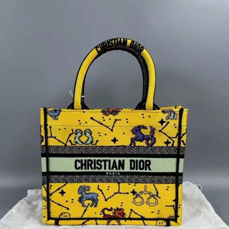 DIOR BookTote 限定星座圖案黃色 刺繡托特包Tote包26*14*21cm 99新配件塵袋吊牌-2