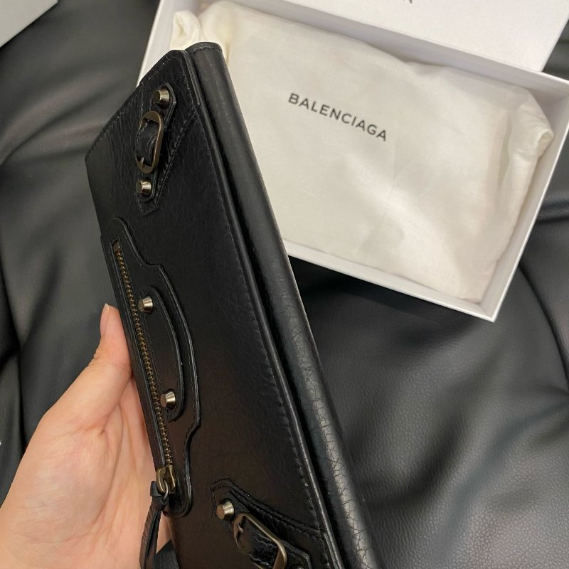 💎Han's house精品服飾💎BALENCIAGA 巴黎世家 黑色 山羊皮 爆裂紋 掀蓋 機車 長夾-4