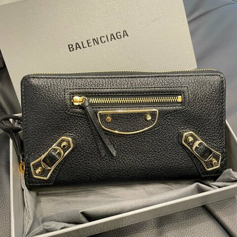 💎Han's house精品服飾💎 Balenciaga 巴黎世家 金釦 羊皮 拉鍊 機車 長夾