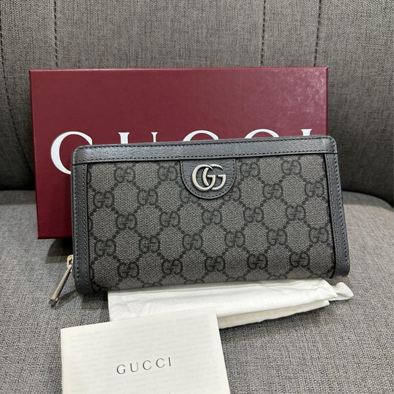💎Han's house精品服飾💎Gucci Ophidia GG 拉鍊款 長夾 復古款 灰色706844 現貨 原價23300-0