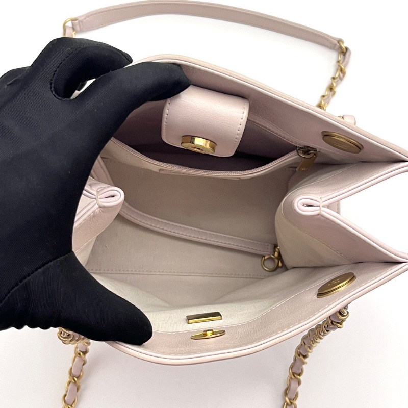 CHANEL 粉色金扣方格 托特包23*21*12 98新配件塵袋-2