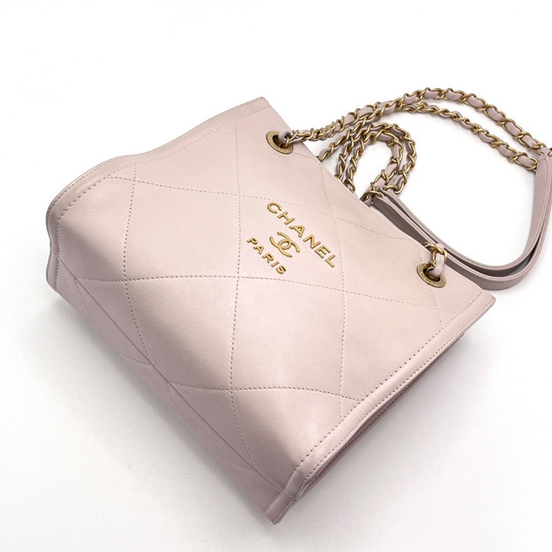 CHANEL 粉色金扣方格 托特包23*21*12 98新配件塵袋-3