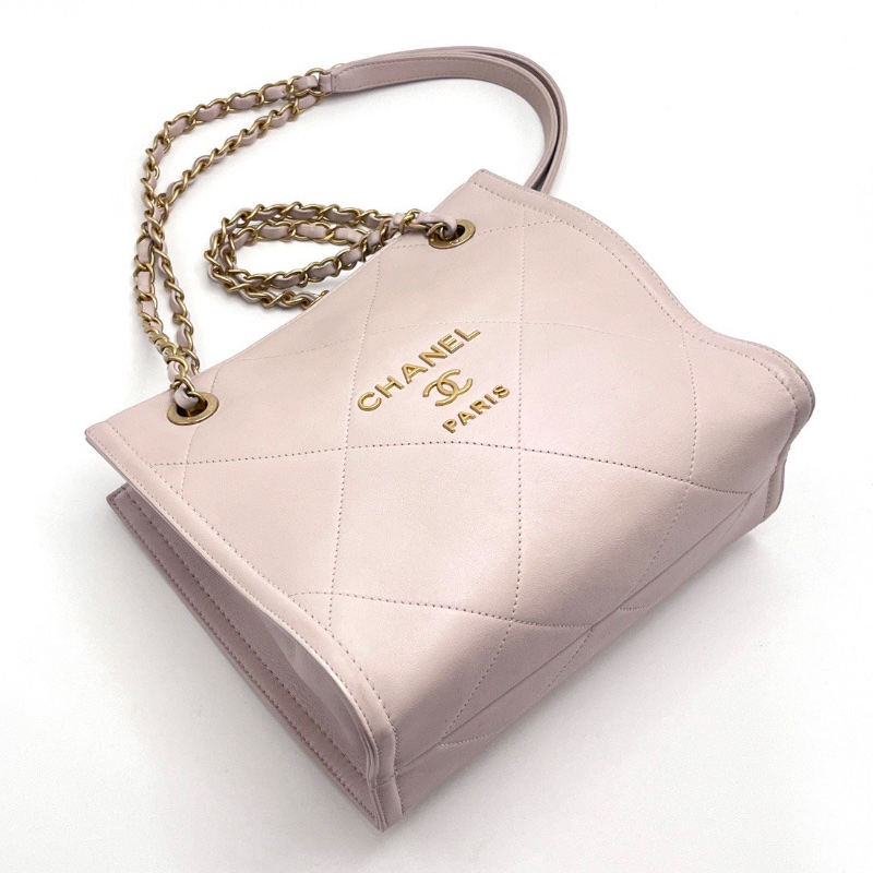 CHANEL 粉色金扣方格 托特包23*21*12 98新配件塵袋-5