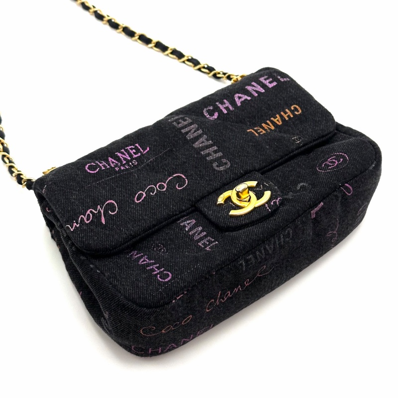 CHANEL CF黑色牛仔丹寧 塗鴉肩背斜背包21*13*7 98新配件塵袋-3