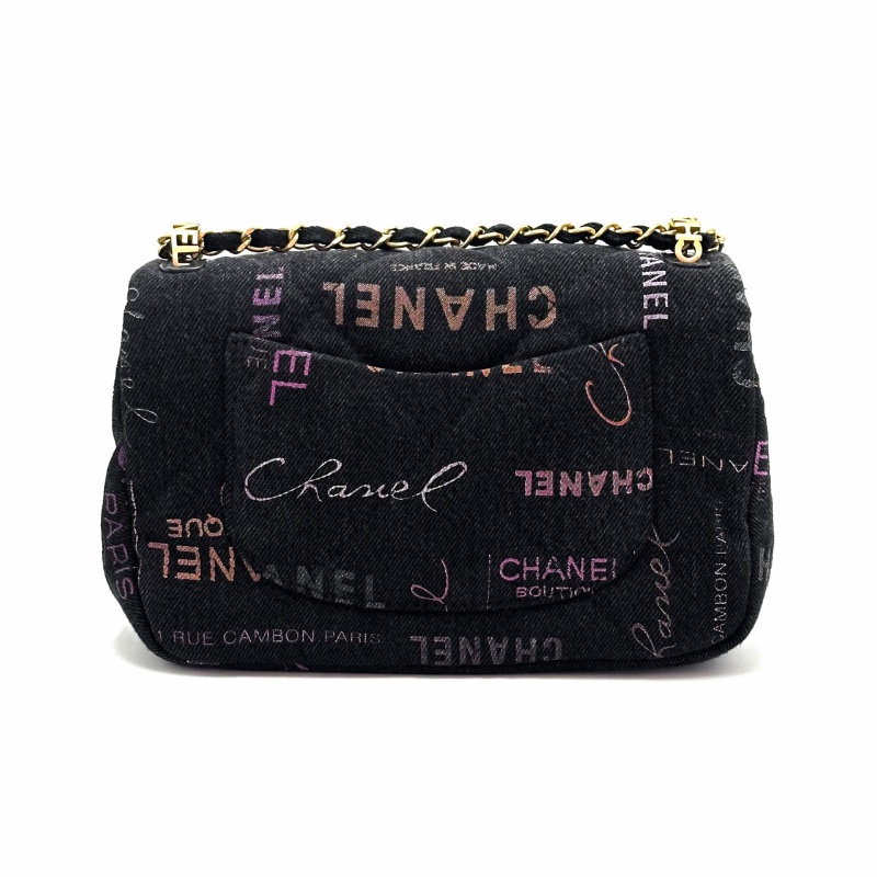 CHANEL CF黑色牛仔丹寧 塗鴉肩背斜背包21*13*7 98新配件塵袋-7