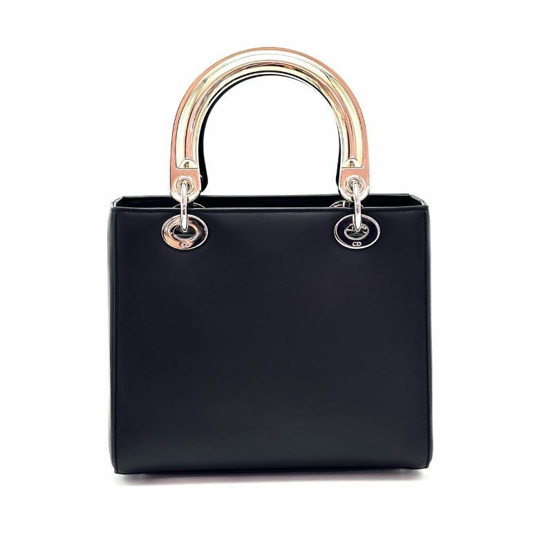 DIOR 黑色牛皮限量款刺繡徽章黛妃手提肩背包24*20*12 98新配件肩帶 塵袋-7