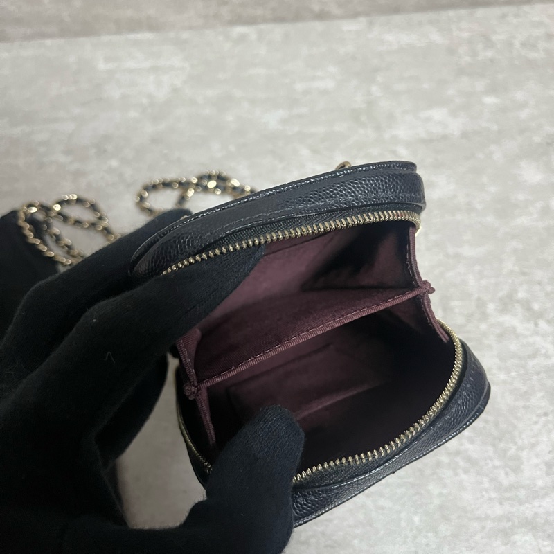 正品 Chanel 經典黑金荔枝牛皮手機包-6