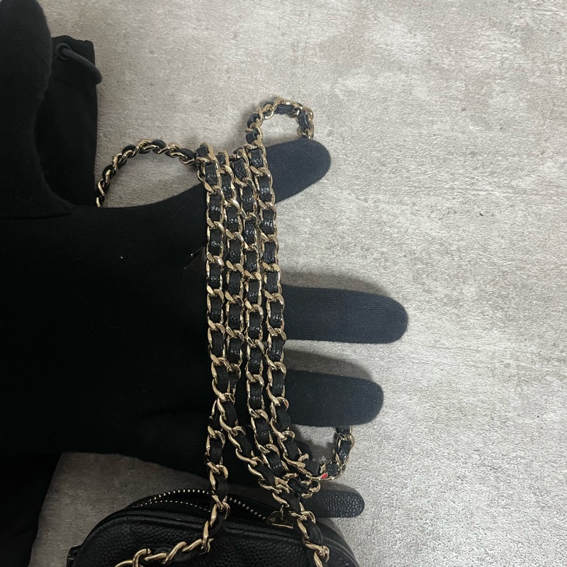 正品 Chanel 經典黑金荔枝牛皮手機包-7