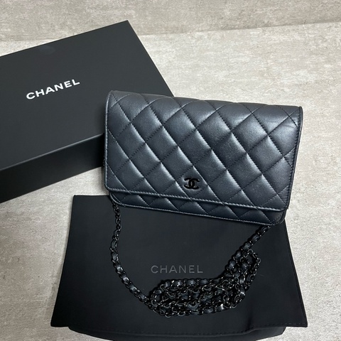 正品 限量Chanel woc 黑釦羊皮