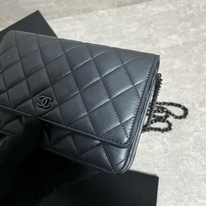 正品 限量Chanel woc 黑釦羊皮-4