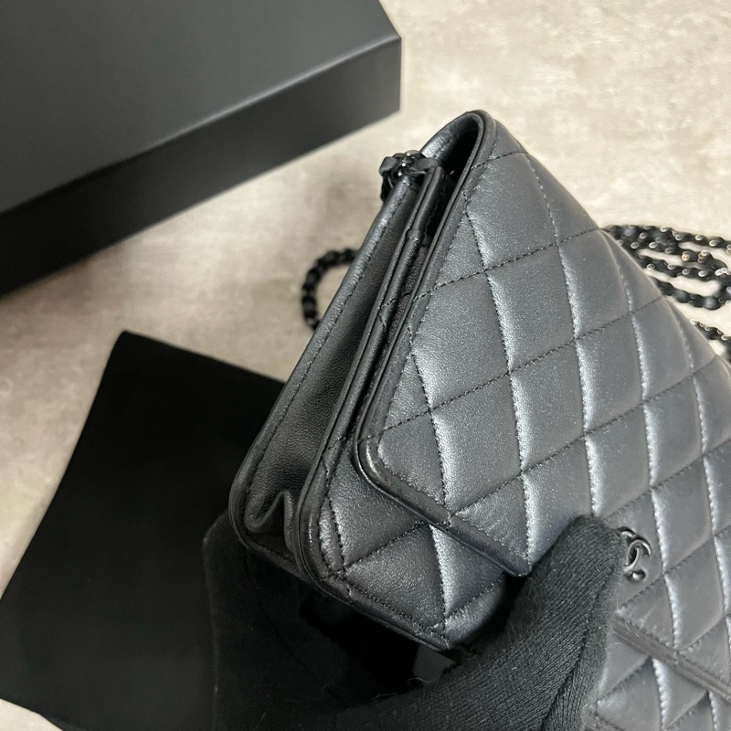 正品 限量Chanel woc 黑釦羊皮-5