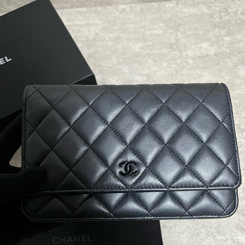 正品 限量Chanel woc 黑釦羊皮-10
