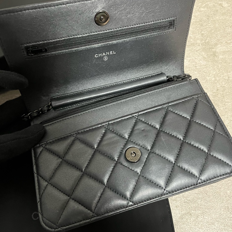 正品 限量Chanel woc 黑釦羊皮-14