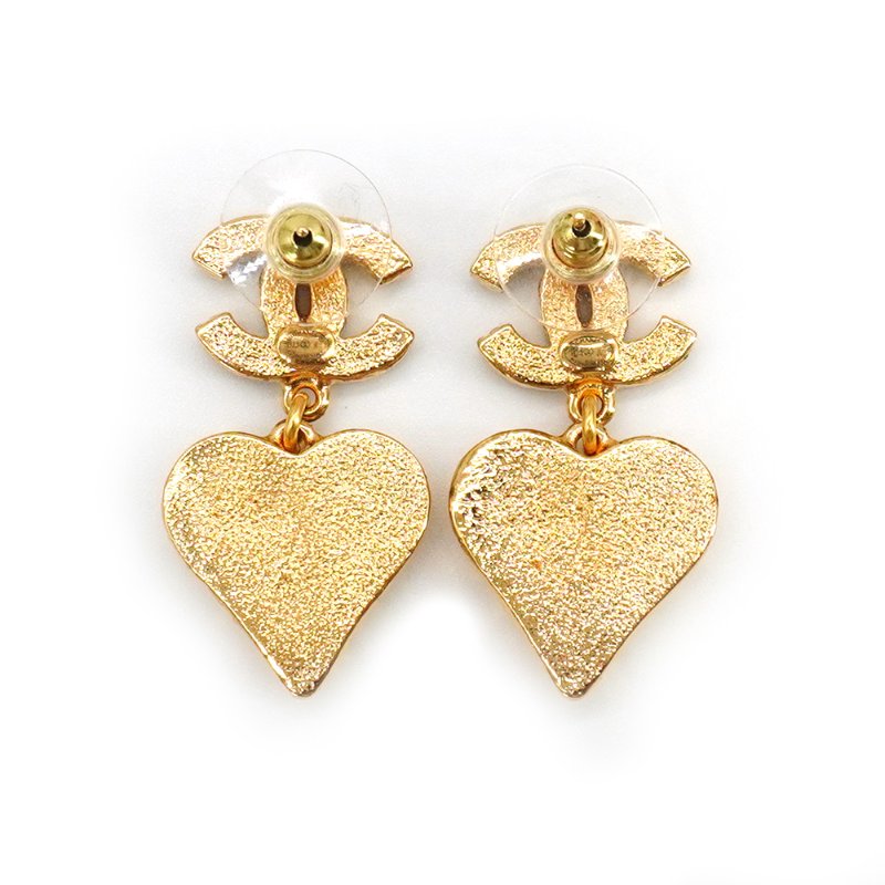 Chanel 展示品 黑雙C logo愛心耳環(粉/金)-3