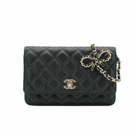 Chanel 經典雙C粒紋牛皮蝴蝶結金鍊Woc斜背包(AP3304-黑)