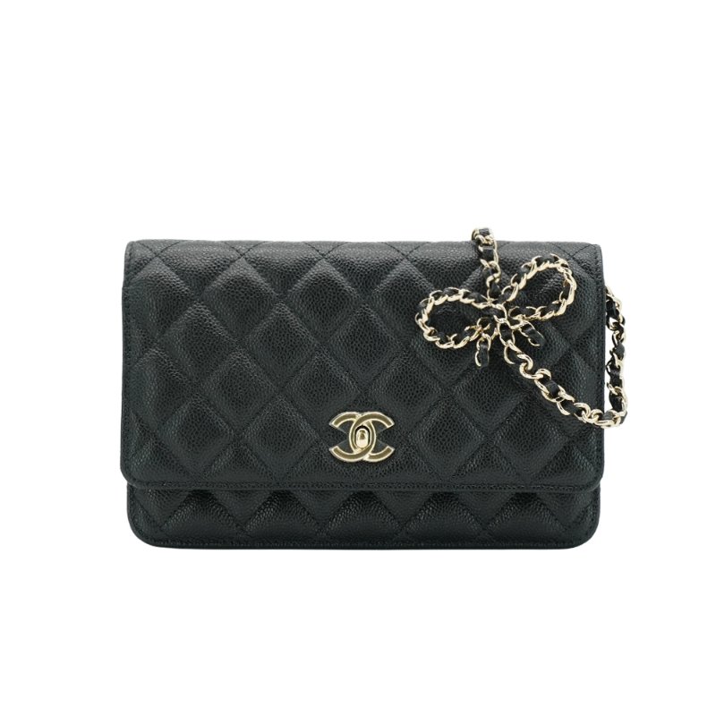 Chanel 經典雙C粒紋牛皮蝴蝶結金鍊Woc斜背包(AP3304-黑)-0