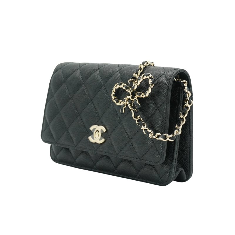 Chanel 經典雙C粒紋牛皮蝴蝶結金鍊Woc斜背包(AP3304-黑)-1