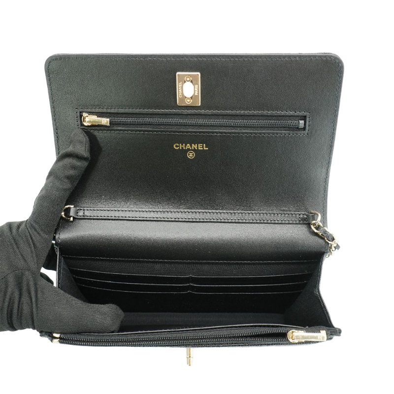 Chanel 經典雙C粒紋牛皮蝴蝶結金鍊Woc斜背包(AP3304-黑)-4