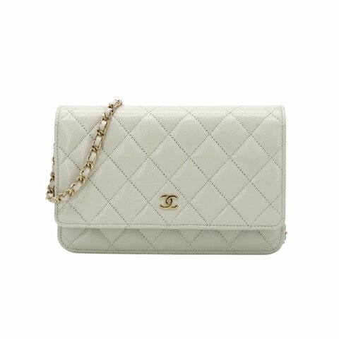 Chanel 經典雙C粒紋牛皮淡金鍊Woc斜背包(AP0250-淺灰)