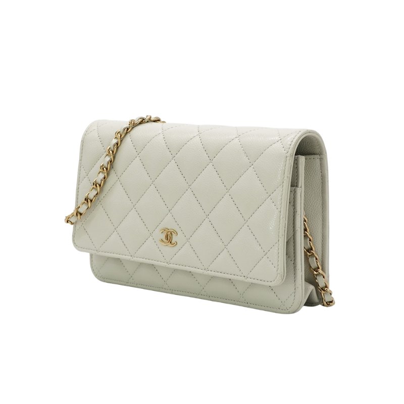 Chanel 經典雙C粒紋牛皮淡金鍊Woc斜背包(AP0250-淺灰)-1