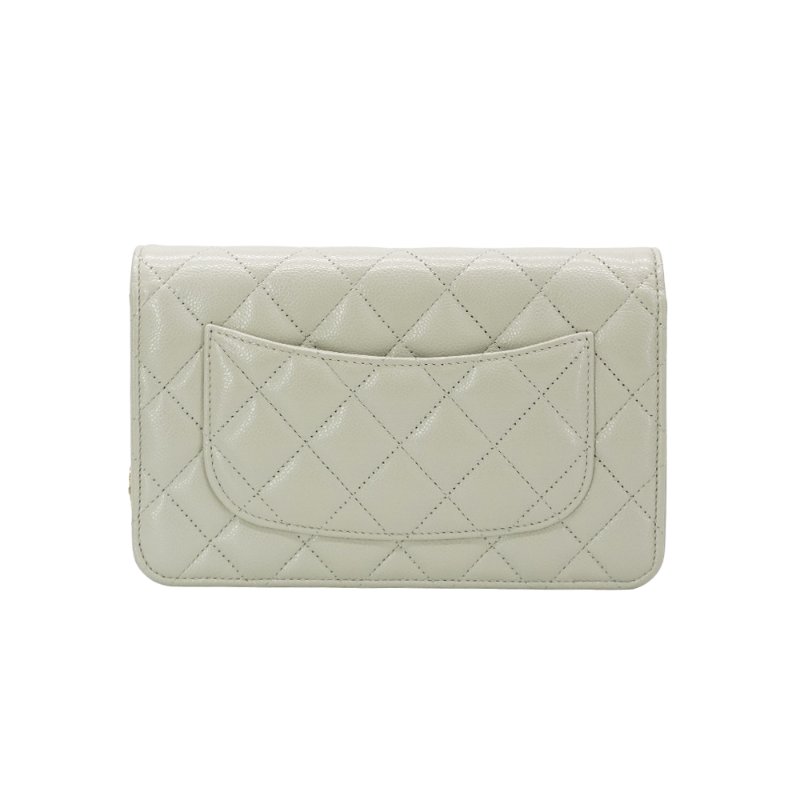 Chanel 經典雙C粒紋牛皮淡金鍊Woc斜背包(AP0250-淺灰)-2