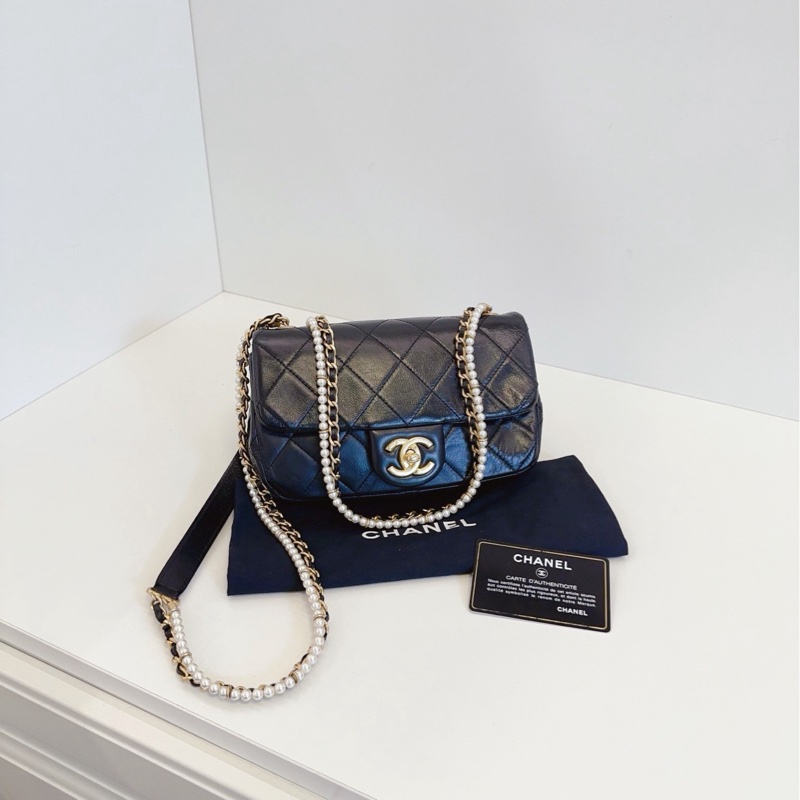 Chanel香奈兒 黑金珍珠➕皮穿鏈CF大mini-0