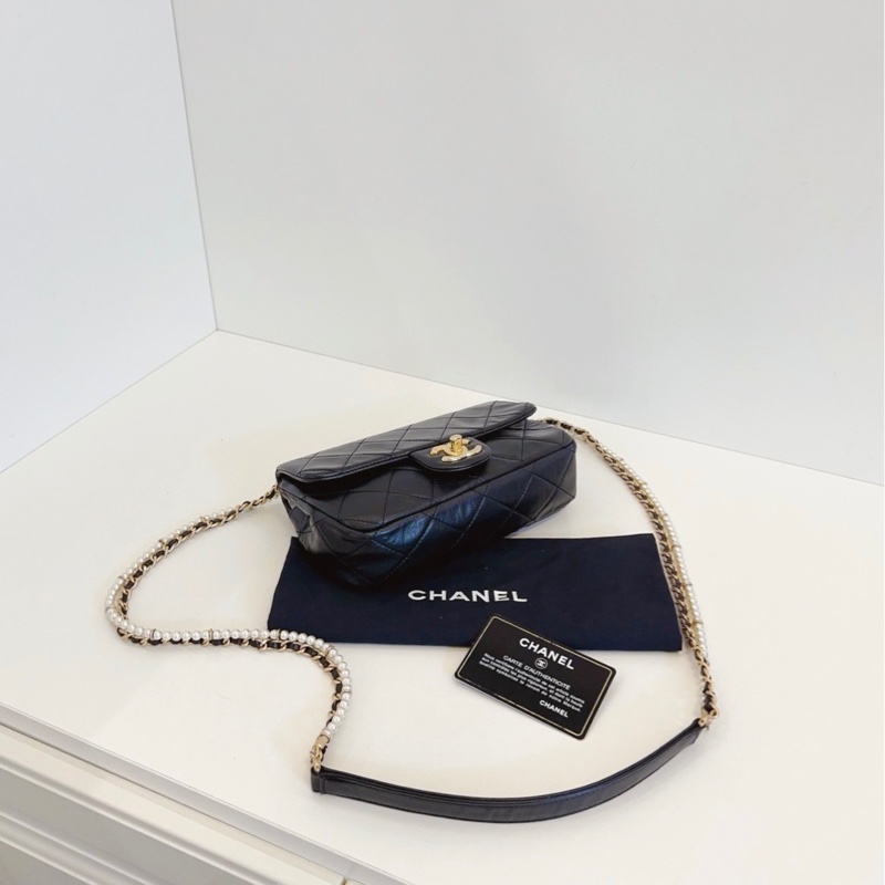 Chanel香奈兒 黑金珍珠➕皮穿鏈CF大mini-4