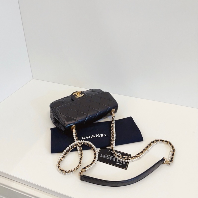 Chanel香奈兒 黑金珍珠➕皮穿鏈CF大mini-5