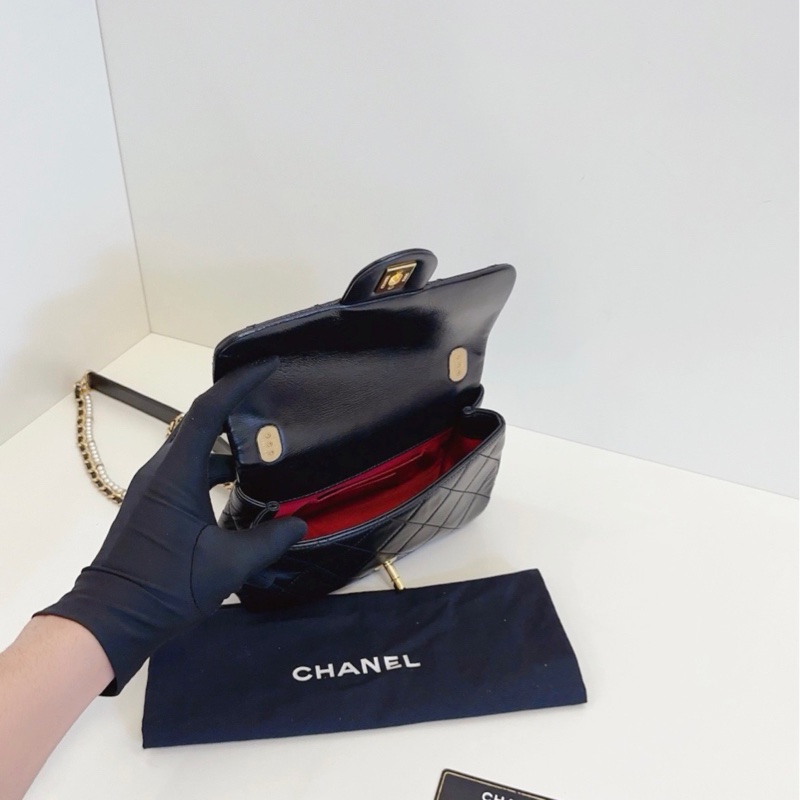 Chanel香奈兒 黑金珍珠➕皮穿鏈CF大mini-6