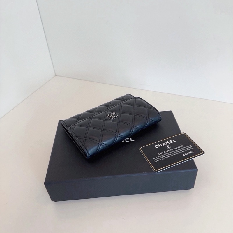 Chanel香奈兒 黑銀琺瑯雙C翻蓋卡包-3