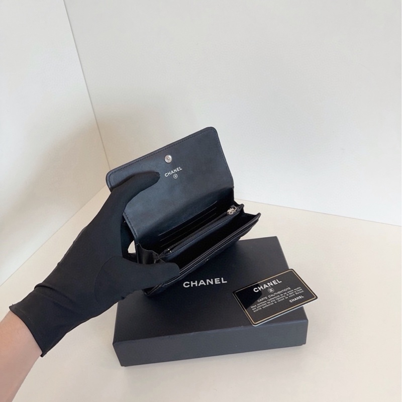 Chanel香奈兒 黑銀琺瑯雙C翻蓋卡包-7